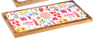 Botanical Floral Print Wood Tray Large
