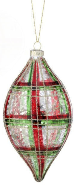 Mercury Glass Plaid Finial Ornament (2 Asst) 4-6"