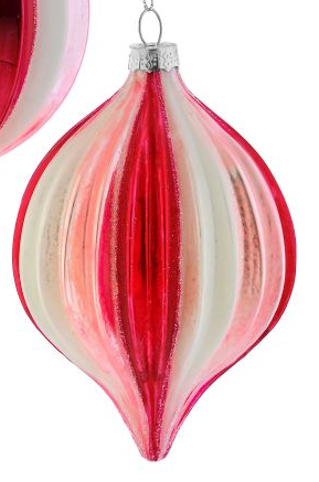 Glass Ridge Ball or Onion Ornament (2 Asst) 4-4.5"