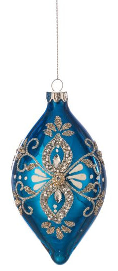 Blue/Gold Jewel Glass Ornament (2 Asst) 4-6"
