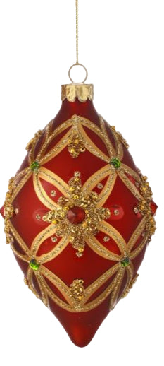 Red/Gold Glass Jewel Fleur Ornament (2 Asst) 4-6"