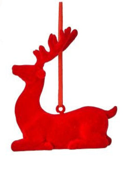 Resin Red Flocked Deer Ornament (2 Asst) 3.75-5.5"