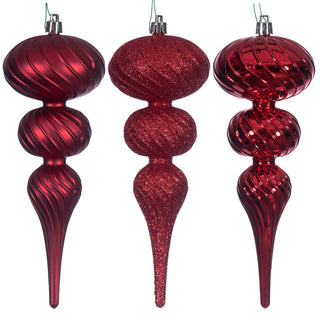 Red Swirl Finial Ornament 6/Asst 8"