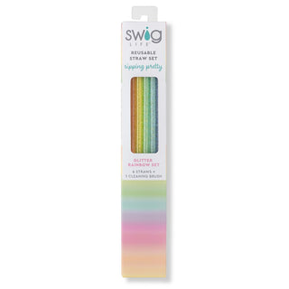 Reusable Straw Set- Rainbow Glitter