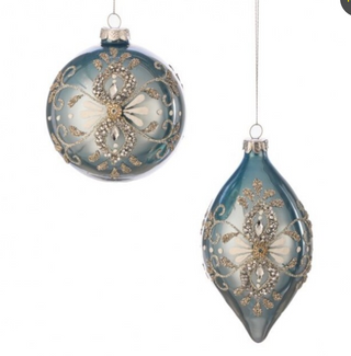Blue/Gold Jewel Glass Ornament (2 Asst) 4-6"