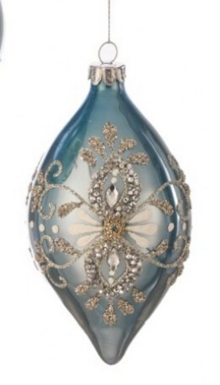 Blue/Gold Jewel Glass Ornament (2 Asst) 4-6"