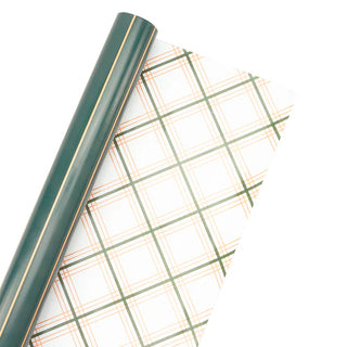 Gold on Green Pinstripe/Green And Gold Bias Plaid Reversible Holiday Wrapping Paper 30" X 10'