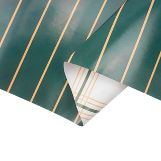 Gold on Green Pinstripe/Green And Gold Bias Plaid Reversible Holiday Wrapping Paper 30" X 10'