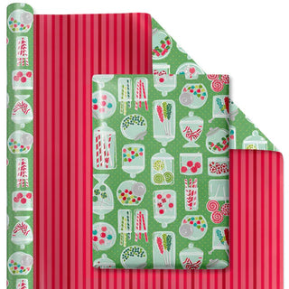 Sweet Treats/Pink and Red Diagonal Stripes 30"x10' Reversible Holiday Wrapping Paper