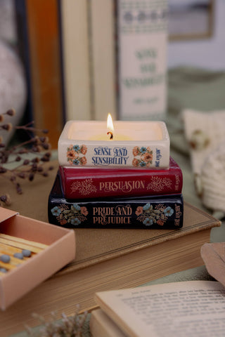 Jane Austen Bookstack Candle