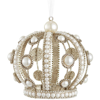 Glitter Pearl Crown Ornament 5"