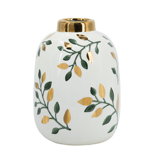 Green Leaf Ceramic Flower Vase 9"