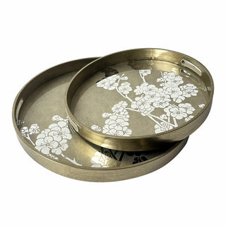 Silver Mirror Tray with Floral Motif 14.5" - Sm