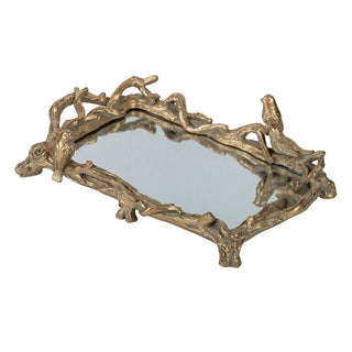 Mirrored Tray With Birds 17"