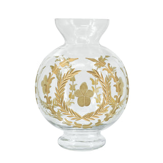 Glass Pedestal Vase w/ Gold Floral Motif 8.5"